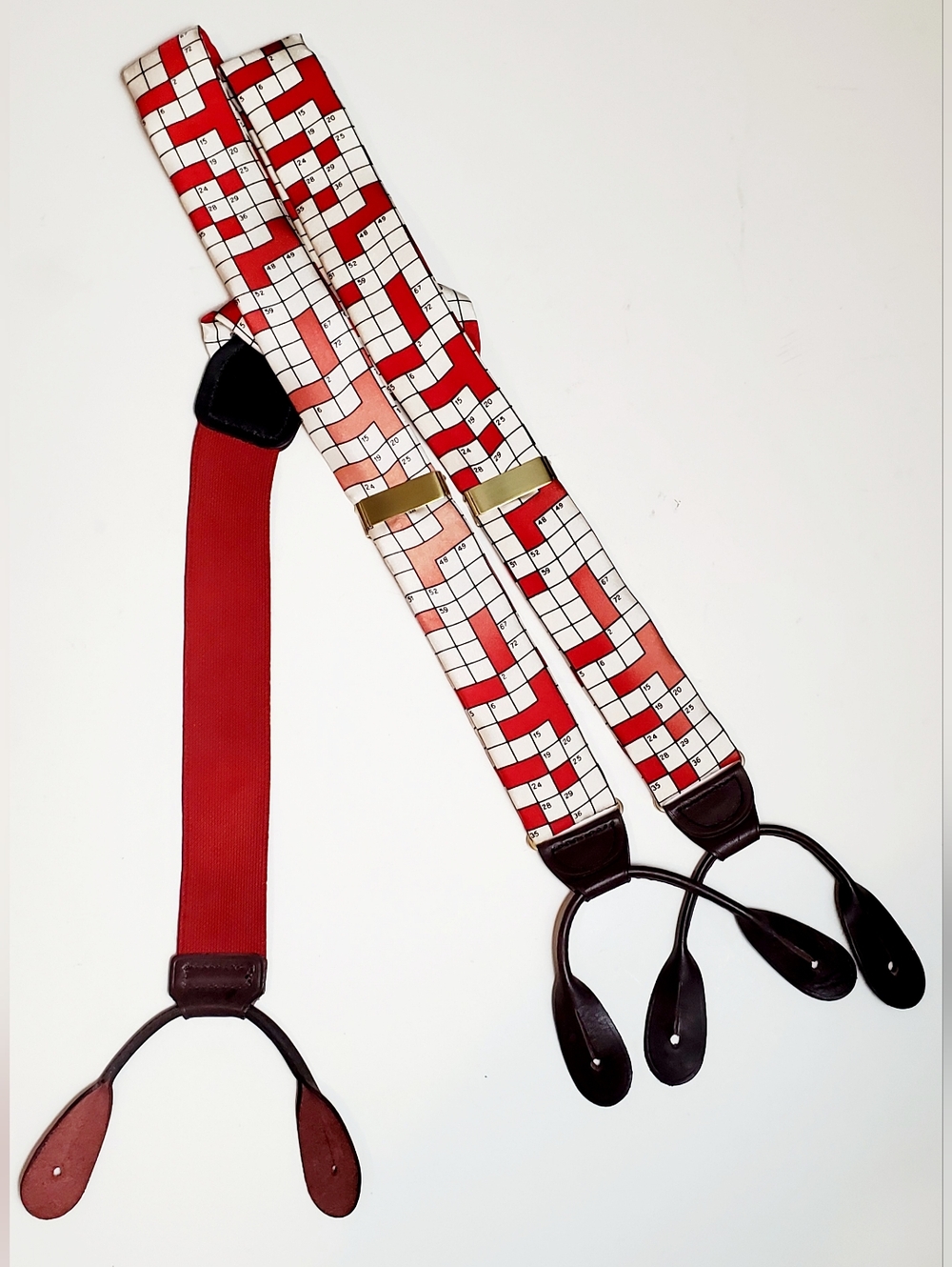 Vintage Portfolio Perry Ellis Crossword Puzzle Solid Brass Silk Suspenders